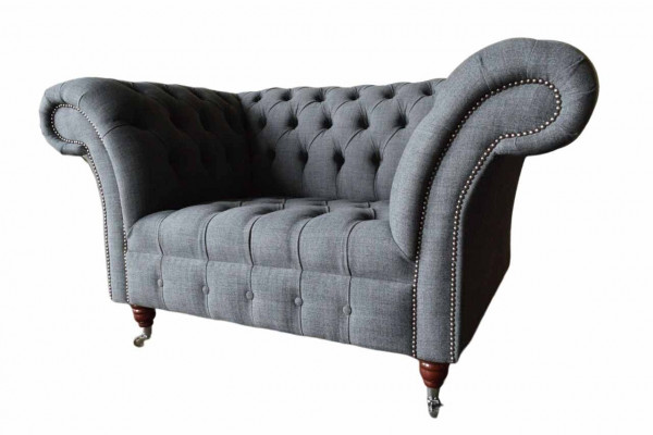 Chesterfield Design Fotel Grey Podkładka Luxury Włókienniczy Kanapy 1 miejsce do siedzenia