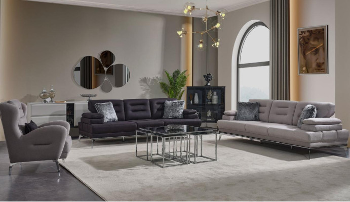 Luksusowy Zestaw sofowy 331 miejsce do siedzenia Sofa trzyosobowa Fotel Materiał Szary Nowoczesny