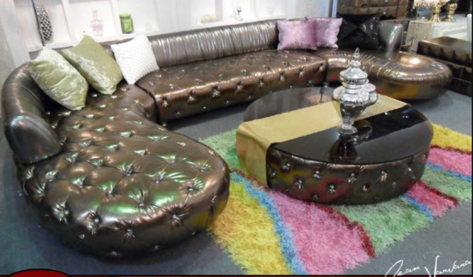 Chesterfield Narożnikowa kanapa Luksusowa kanapa w kształcie litery U Żywy krajobraz Gold Zestaw narożny