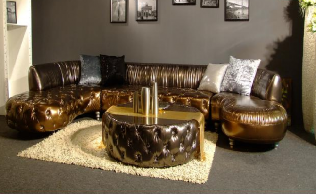 Chesterfield Narożnikowa kanapa Luksusowa kanapa w kształcie litery U Żywy krajobraz Gold Zestaw narożny