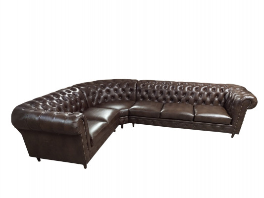 Chesterfield Narożnikowa kanapa Sofa w kształcie litery L Brązowa Luksusowe meble Couch Zestaw narożny