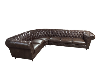 Chesterfield Narożnikowa kanapa Sofa w kształcie litery L Brązowa Luksusowe meble Couch Zestaw narożny