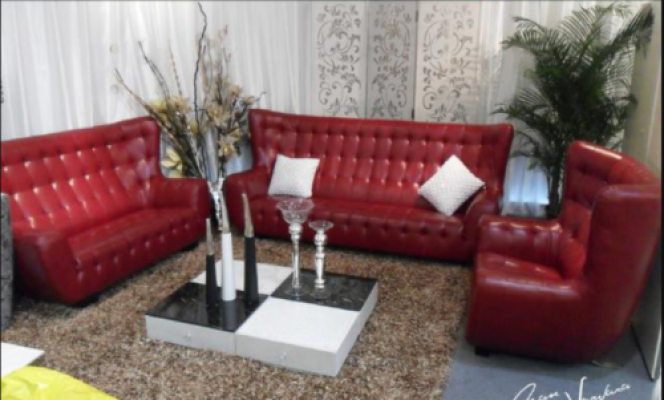 Zestaw sofowy Chesterfield Fotel komplet wypoczynkowy 3-częściowa skórzana sofa Czerwony Modern