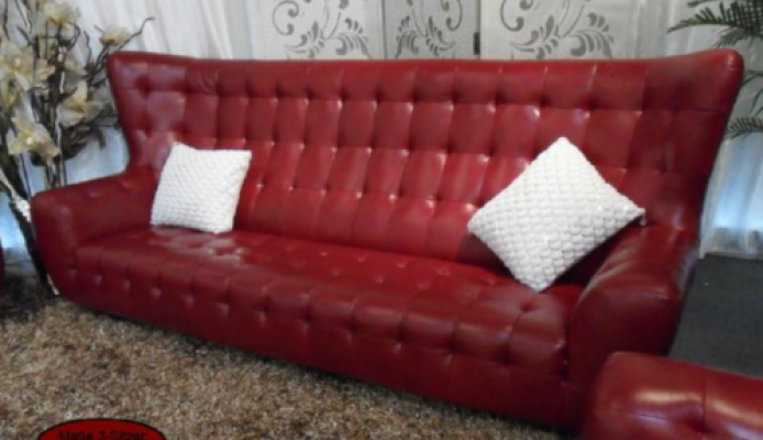 Zestaw sofowy Chesterfield Fotel komplet wypoczynkowy 3-częściowa skórzana sofa Czerwony Modern