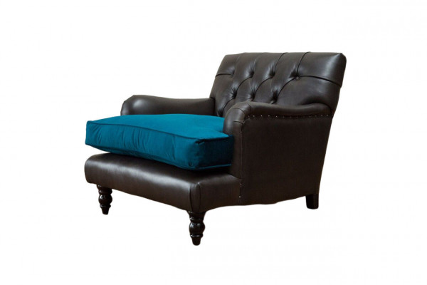 Chesterfield Fotel Couch 1 miejsce do siedzenia Sofy Podkładka Sofa Skóra Szara