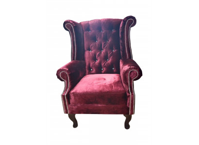 EarsFotel Chesterfield Fotel Aksamit Czerwony Couch 1 miejsce siedzące Modern