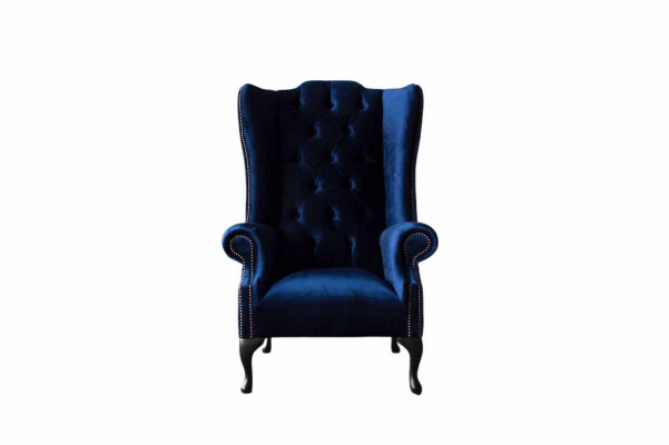 EarsFotel Chesterfield Sofa Couch Podkładka 1 miejsce siedzące Fotel Włókienniczy Blue