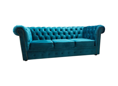 Chesterfield Sofa 3 miejsce do siedzenia Włókienniczy Kanapy Materiał Niebieskie Sofy Modern