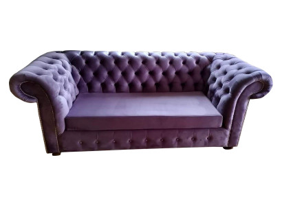 Sofa Chesterfield Sofy Trzyosobowe Kanapa Podkładka Włókienniczy Fioletowe Kanapy Aksamit