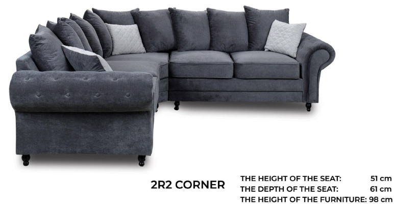 Nowoczesna Narożnikowa kanapa Sofa Style Szara Podkładka Materiał Włókienniczy Meble Kanapy w kształcie litery L