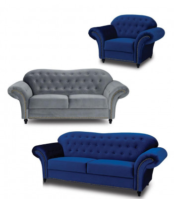 Chesterfield Zestaw sofowy Couch Podkładka Meble 3+2+1 Aksamit Materiał Kanapy