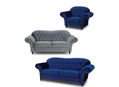 Chesterfield Zestaw sofowy Couch Podkładka Meble 3+2+1 Aksamit Materiał Kanapy