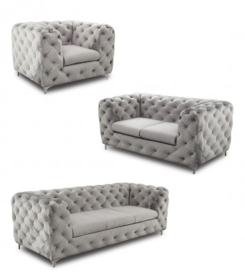 Chesterfield Zestaw sofowy Zestaw sofowy Aksamit Szary Kanapy Meble do siedzenia