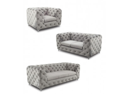Chesterfield Zestaw sofowy Zestaw sofowy Aksamit Szary Kanapy Meble do siedzenia