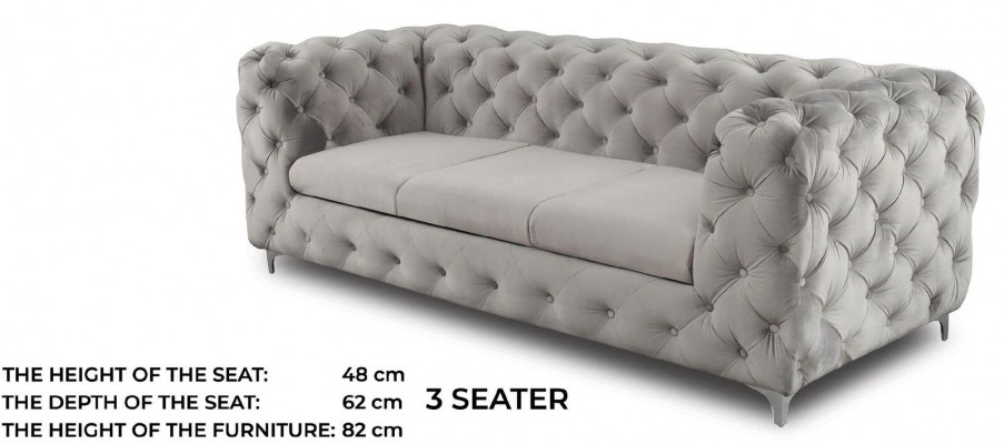 Chesterfield Zestaw sofowy Zestaw sofowy Aksamit Szary Kanapy Meble do siedzenia