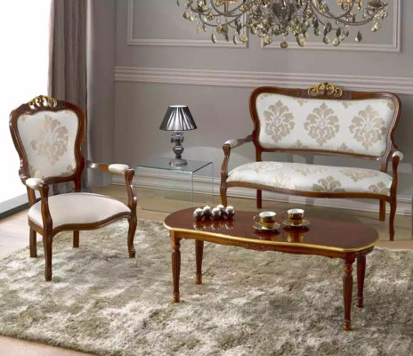 Klasyczny dwumiejscowy zestaw wypoczynkowy Fotel stolik kawowy designerskie meble drewniane