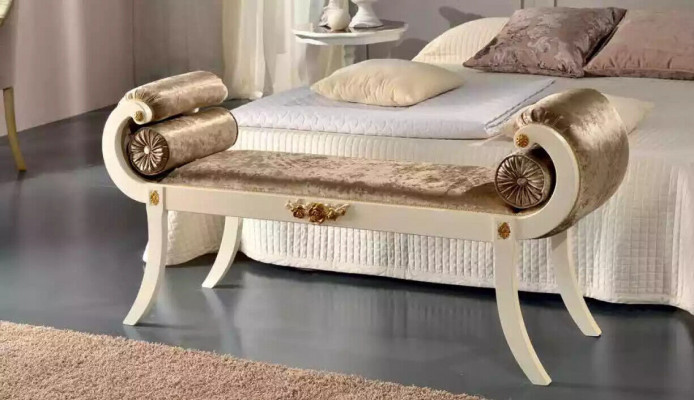Klasyczna beżowa tapicerowana ławka do siedzenia designerskie meble drewniane