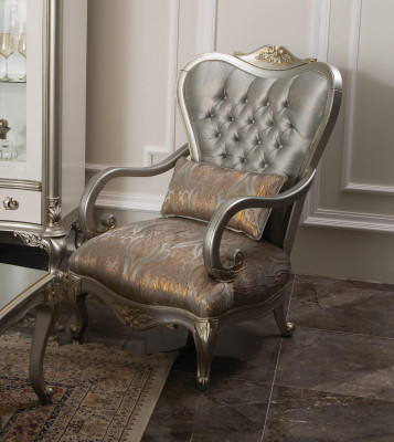 Srebrny Chesterfield Fotel Meble w stylu francuskim Krzesło Jednomiejscowe Drewno