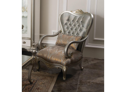 Srebrny Chesterfield Fotel Meble w stylu francuskim Krzesło Jednomiejscowe Drewno