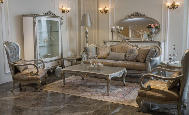 Srebrny Chesterfield Fotel Meble w stylu francuskim Krzesło Jednomiejscowe Drewno