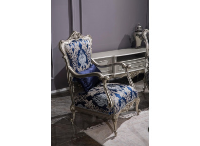 Luksusowa Sofa Jednoosobowa Fotel Podkładka Meble Niebieski Kwiatowy Wzór Sofa Lounge Barokowa