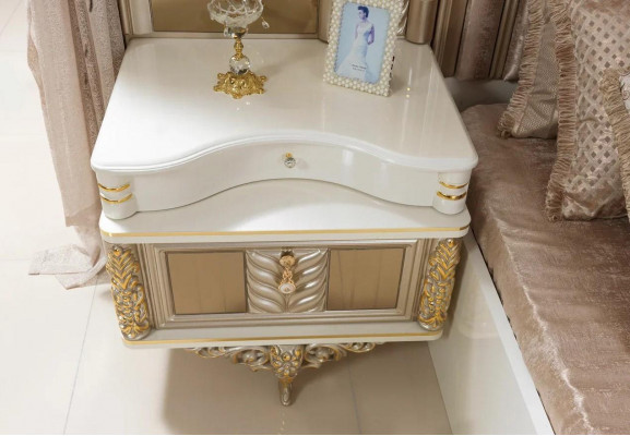 Sypialnia Zestaw Łóżko 2x Szafki nocne Toaletka z -Lustro Luxury nowość