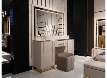 Sypialnia Zestaw Toaletka z Lustro Stołek Design Luksusowy nowy 2-częściowy