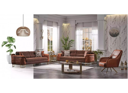 Brown Chesterfield Zestaw sofowy 3+3+1 miejsce do siedzenia, designerskie kanapy 3 sztuki