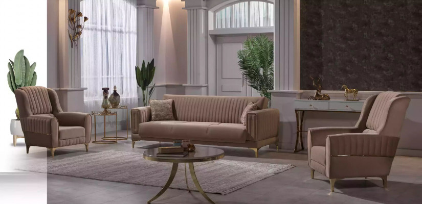 Beżowa Podkładka -Zestaw sofowy Designer 3+1+1 miejsce siedzące Kanapy Fotel Zestaw 3-częściowy