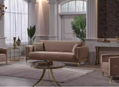 Beżowa Podkładka -Zestaw sofowy Designer 3+1+1 miejsce siedzące Kanapy Fotel Zestaw 3-częściowy