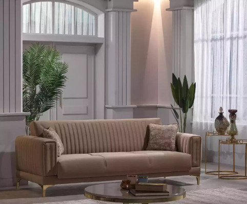 Beżowa Podkładka -Zestaw sofowy Designer 3+1+1 miejsce siedzące Kanapy Fotel Zestaw 3-częściowy