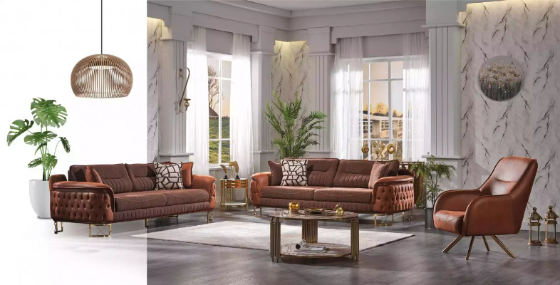 Brązowa Luksusowa Sofa Chesterfield 3-miejsce siedzące Skóra Couch Sofy Nowoczesny Styl