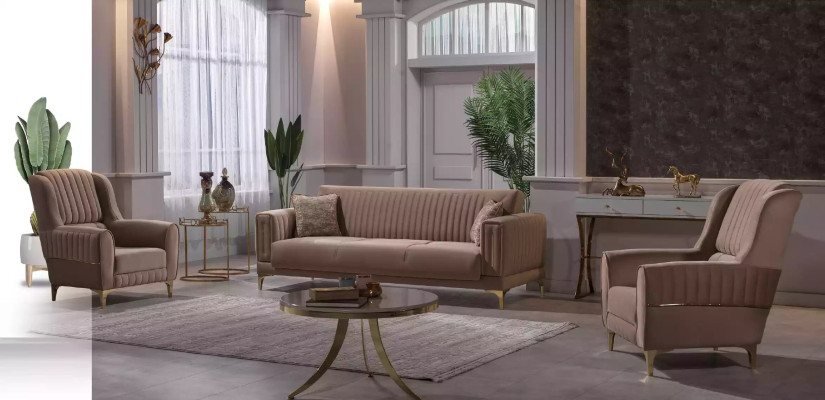 Designerska Sofa Trzyosobowa Brązowa 3-miejsce siedzące Salon Podkładka Kanapy