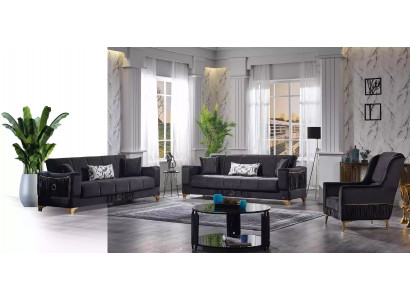 Czarny Zestaw sofowy 3+3+1 miejsce do siedzenia Kanapy Materiał Siedzisko Meble Fotel Sofa
