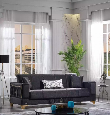 Czarny Zestaw sofowy 3+3+1 miejsce do siedzenia Kanapy Materiał Siedzisko Meble Fotel Sofa