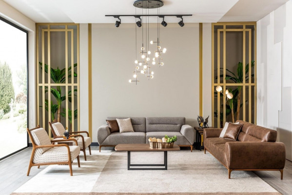 Zestaw sofowy trzyosobowy Fotel brązowa tapicerowana sofa szara kanapa sofy