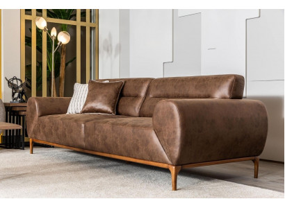 Sofa trzyosobowa 3 miejsce siedzące sofa tapicerowana brązowa kanapa podkładka sztuczna skóra