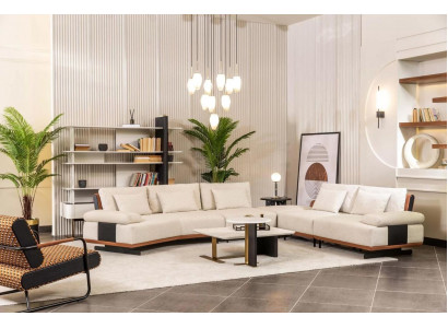 Ustawić Narożnikową Kanapę L Form Fotel Sofa materiałowa Stoliki do kawy tapicerowana sofa beżowa
