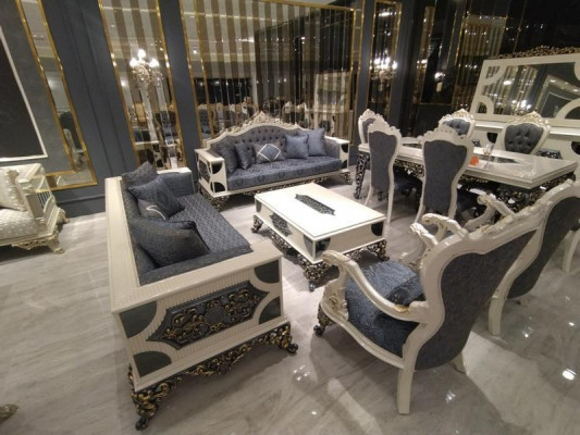 Designerski zestaw do salonu 2x sofy, stylowy luksusowy zestaw do salonu Fotel