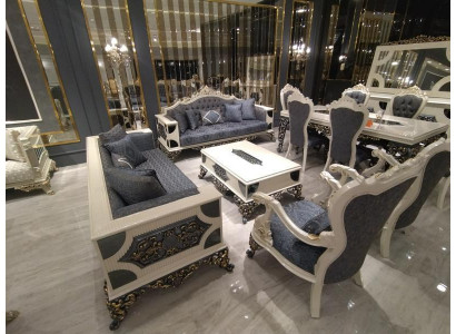 Designerski zestaw do salonu 2x sofy, stylowy luksusowy zestaw do salonu Fotel