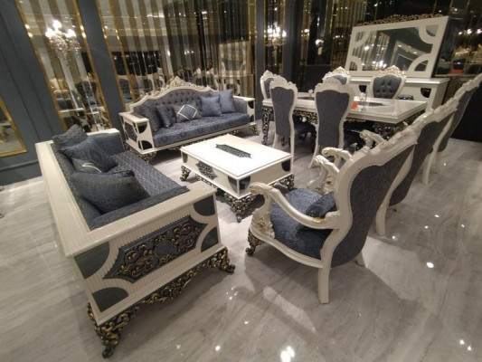 Designerski zestaw do salonu 2x sofy, stylowy luksusowy zestaw do salonu Fotel
