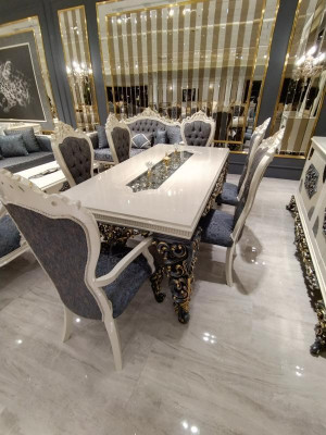 Zestaw jadalniany Glamorous Stół obiadowy + 6x Krzesła + Kommod z Lustro 8 sztuk