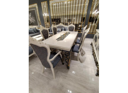 Zestaw jadalniany Glamorous Stół obiadowy + 6x Krzesła + Kommod z Lustro 8 sztuk