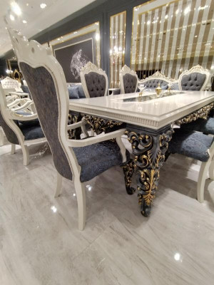 Zestaw jadalniany Glamorous Stół obiadowy + 6x Krzesła + Kommod z Lustro 8 sztuk