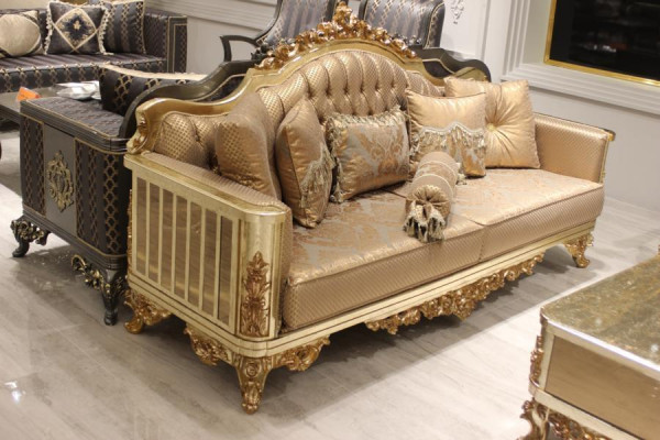 Zestaw sofowy 3+3 miejsce do siedzenia Zestaw do salonu Sofa Gold Chesterfield Włókienniczy Nowość
