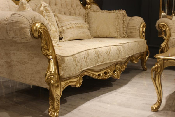 Design Zestaw sofowy 3+3 miejsce do siedzenia Zestaw Klasyczny Drewno Włókiennicze Kompletny 2x Sofa Nowy