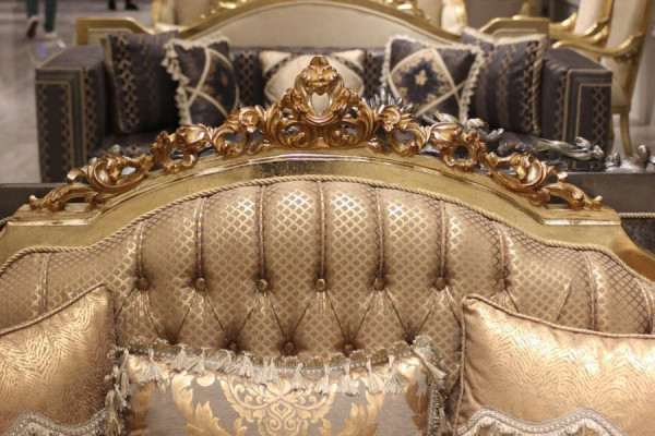 Zestaw Sof Chesterfield 3+1+1 Grupa Kompletny Zestaw Sofa Fotel Złota Włókienniczy Ustawić