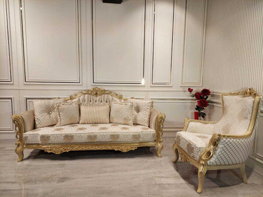 Zestaw sofowy Sofa 3+1 miejsce do siedzenia Fotel Tabela rzeźbione nogi stolik kawowy