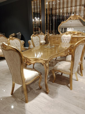 Design jadalnia Kompletny Stół obiadowy + 6x Krzesła Classic Meble Stół Drewniany Nowość