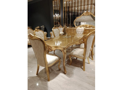 Design jadalnia Kompletny Stół obiadowy + 6x Krzesła Classic Meble Stół Drewniany Nowość